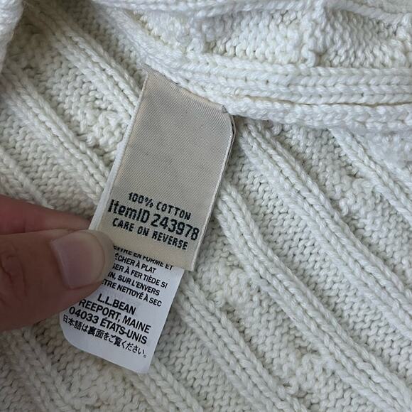L.L. Bean Cardigan Sweater Cable Knit Zip Fisherman Preppy Cream Size Large - Picture 5 of 9